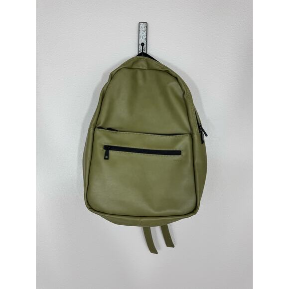 Fawn Design Olive Green Faux Leather Backpack NWOT - Picture 1 of 13